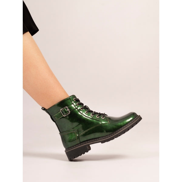 Lunar | Parlour Patent Lace Up Ankle Boot | Green