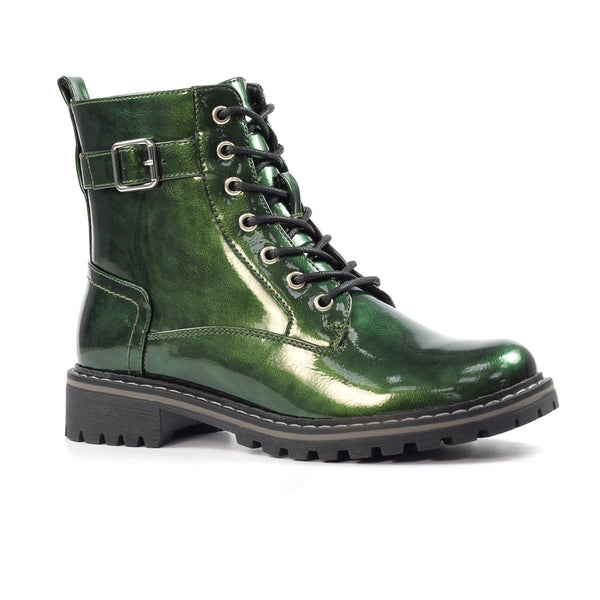 Lunar | Parlour Patent Lace Up Ankle Boot | Green