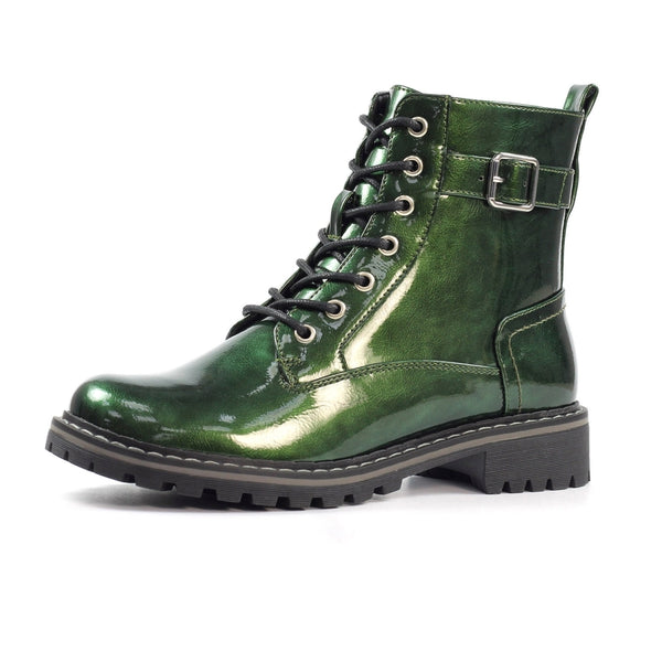 Lunar | Parlour Patent Lace Up Ankle Boot | Green