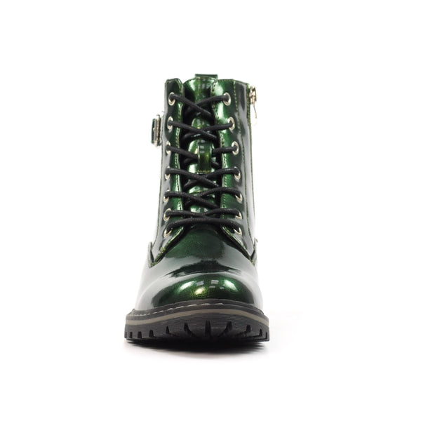 Lunar | Parlour Patent Lace Up Ankle Boot | Green