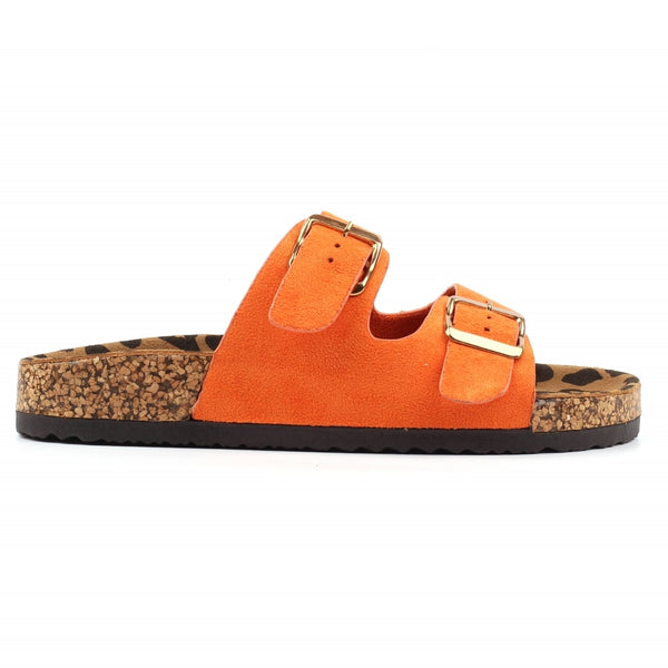 Pecan | Two Strap Slip On Sandal | Orange