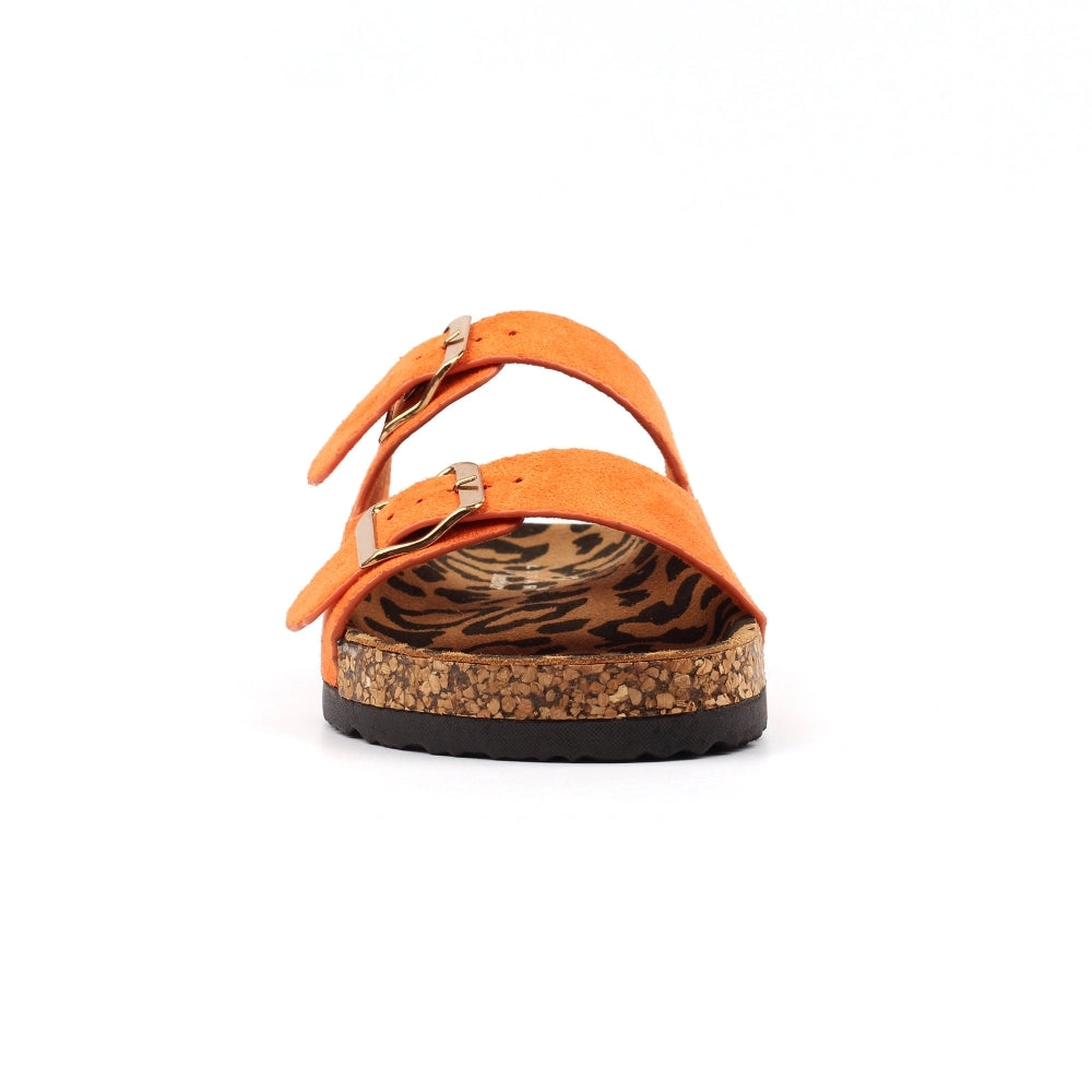 Pecan | Two Strap Slip On Sandal | Orange