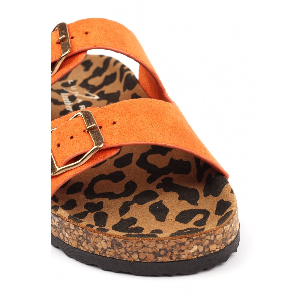 Pecan | Two Strap Slip On Sandal | Orange