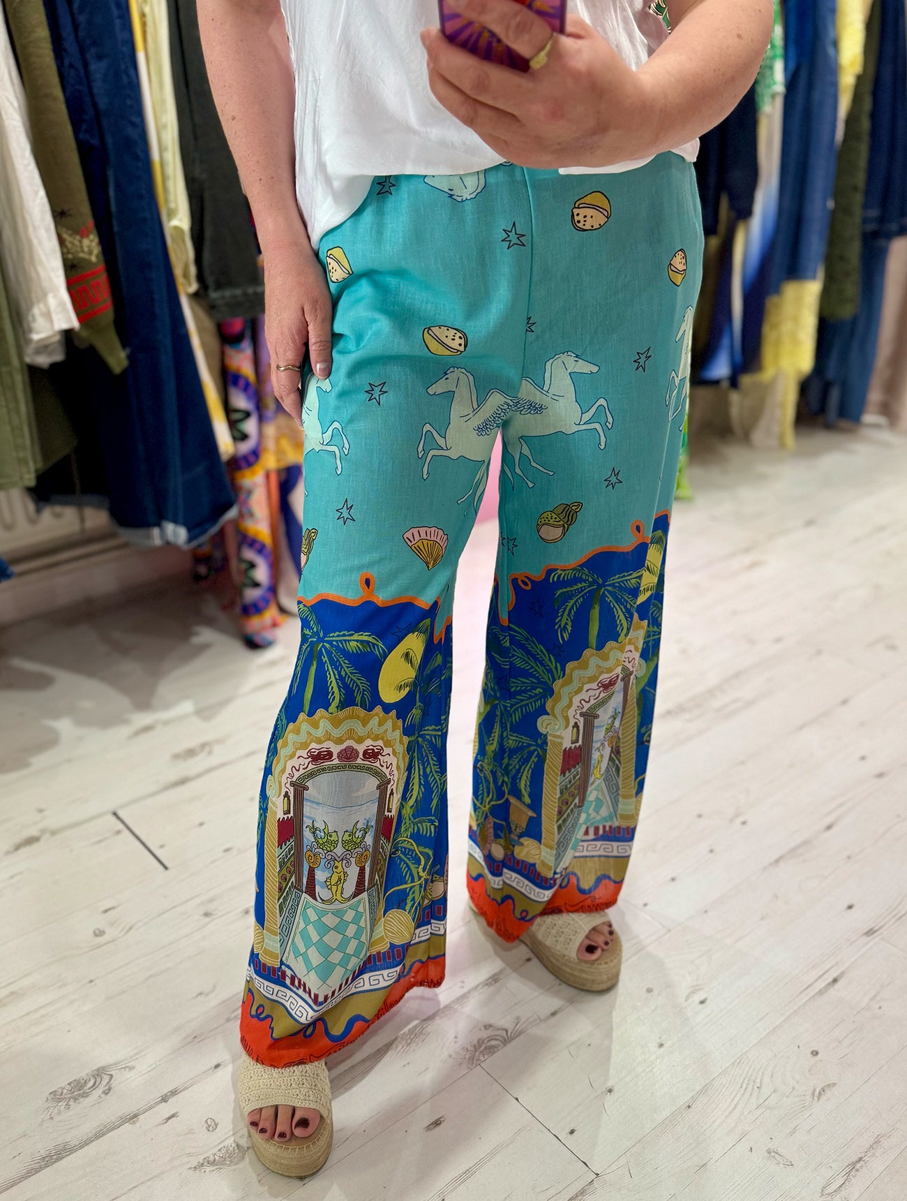 Pegasus Linen Mix Palazzo Trousers | Aquamarine