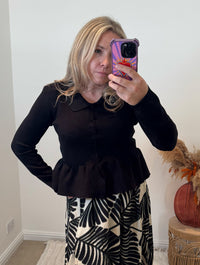 Collared Peplum Cardigan | Black