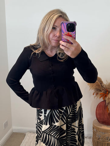 Collared Peplum Cardigan | Black