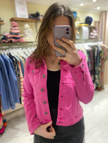 Denim Fitted Stretch Jacket | Bright Pink
