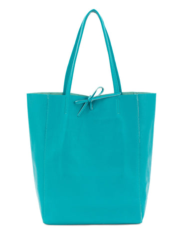 Plain Leather Large Shopper Bag | Aquamarine