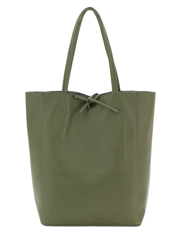 Plain Leather Large Shopper Bag | Olive Green