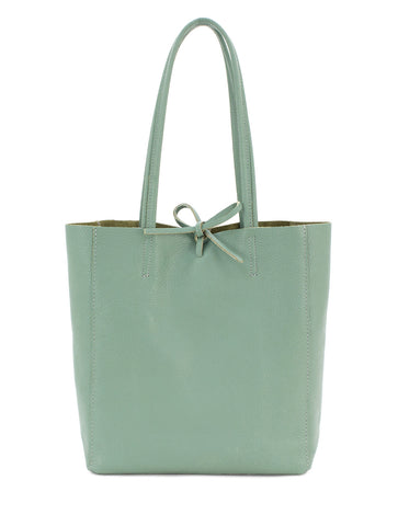 Plain Leather Small Shopper Bag | Sage Green