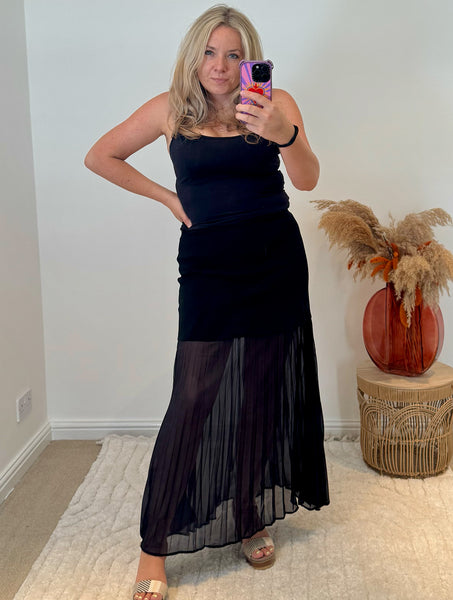 Lola Bandage and Chiffon Pleated Skirt | Black