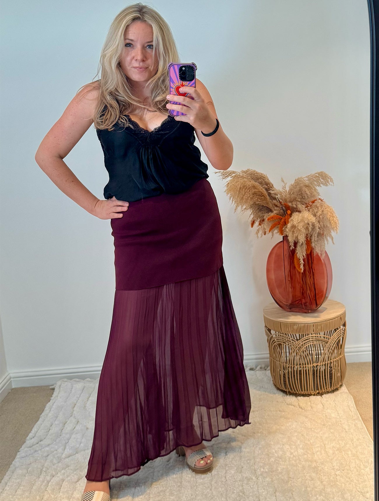 Lola Bandage and Chiffon Pleated Skirt | Purple Berry