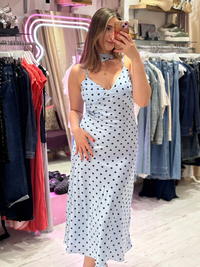 Polka Dot Silky Midi Dress | Pale Blue