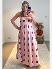 Polka Dot Cami Maxi Dress | Pink/Burgundy