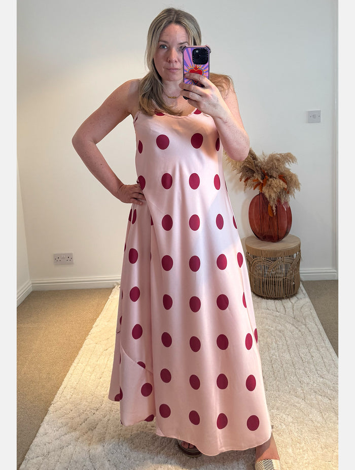 Polka Dot Cami Maxi Dress | Pink/Burgundy
