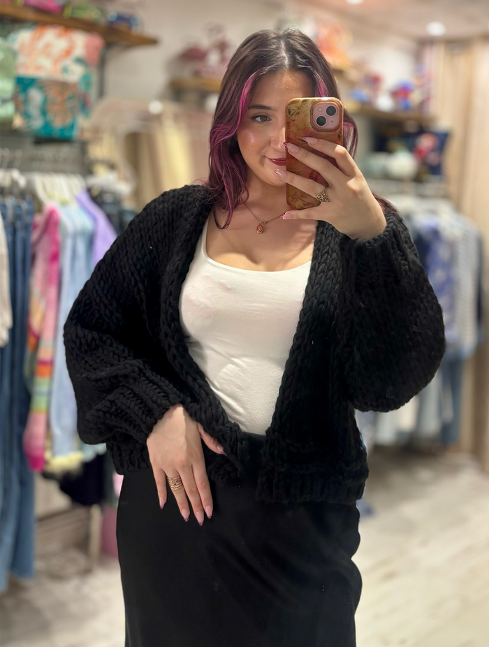 Premium Chunky Knit Cardigan | Black