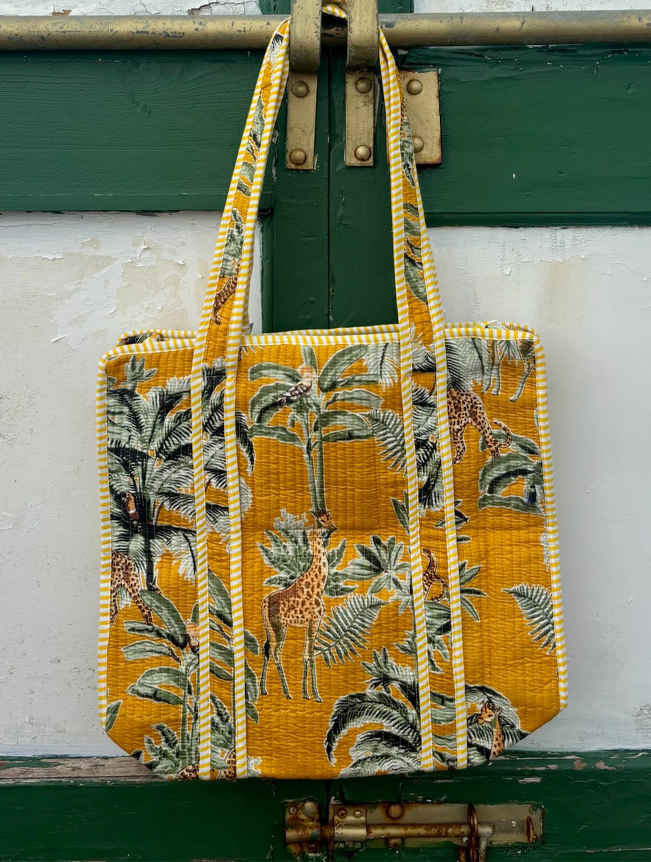 Boho Cotton Quilted Large Tote Bag | Mustard Wild Animal