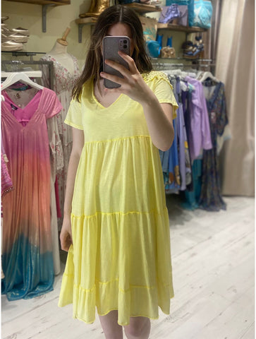 Rachel Tiered Jersey T-Shirt Dress | Yellow