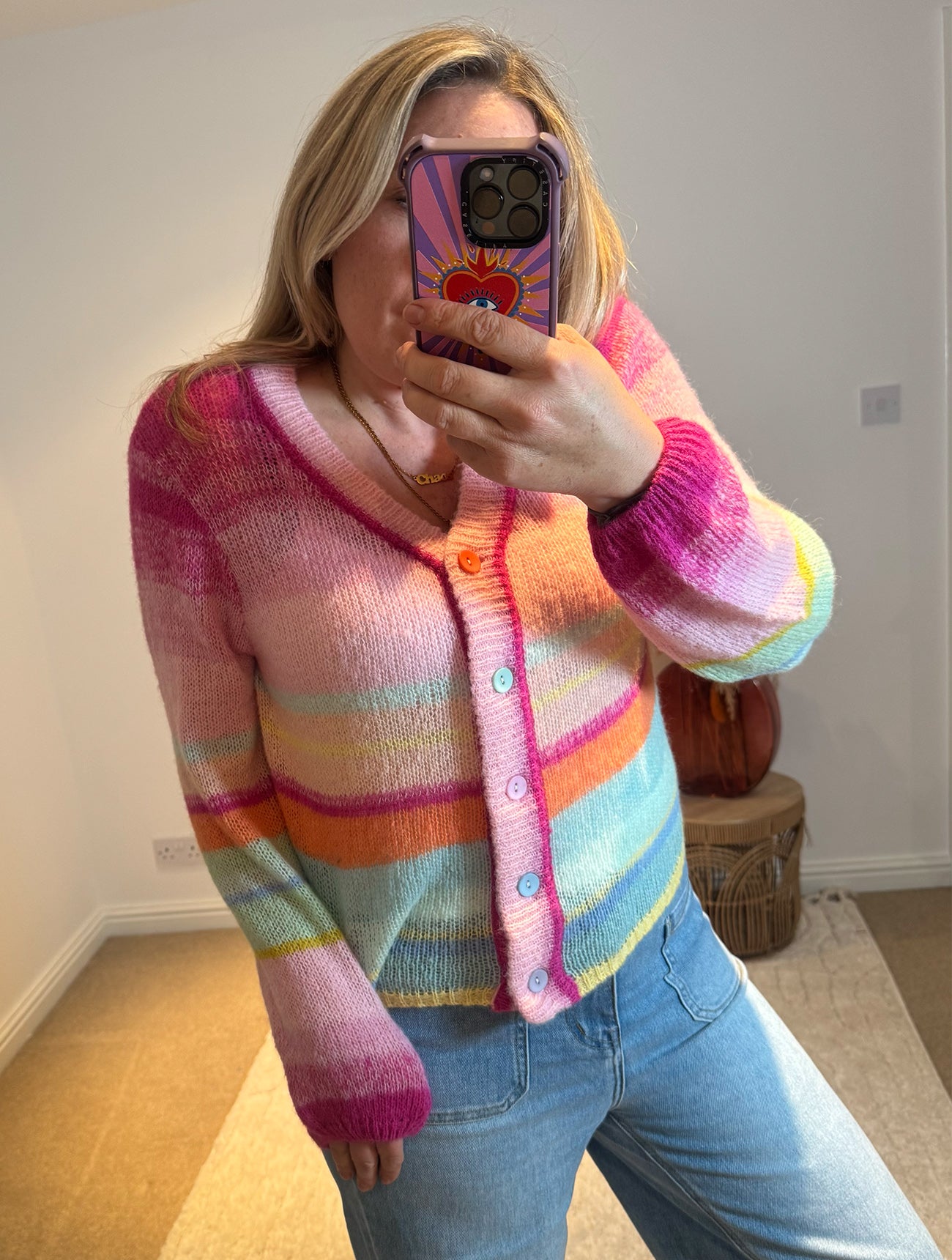 Rainbow Stripe Lightweight Knit Cardigan | Multi
