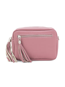 Leather Rectangle Tassel Crossbody Bag | Dusky Pink