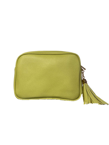 Leather Rectangle Tassel Crossbody Bag | Apple Green