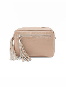 Leather Rectangle Tassel Crossbody Bag | Nude