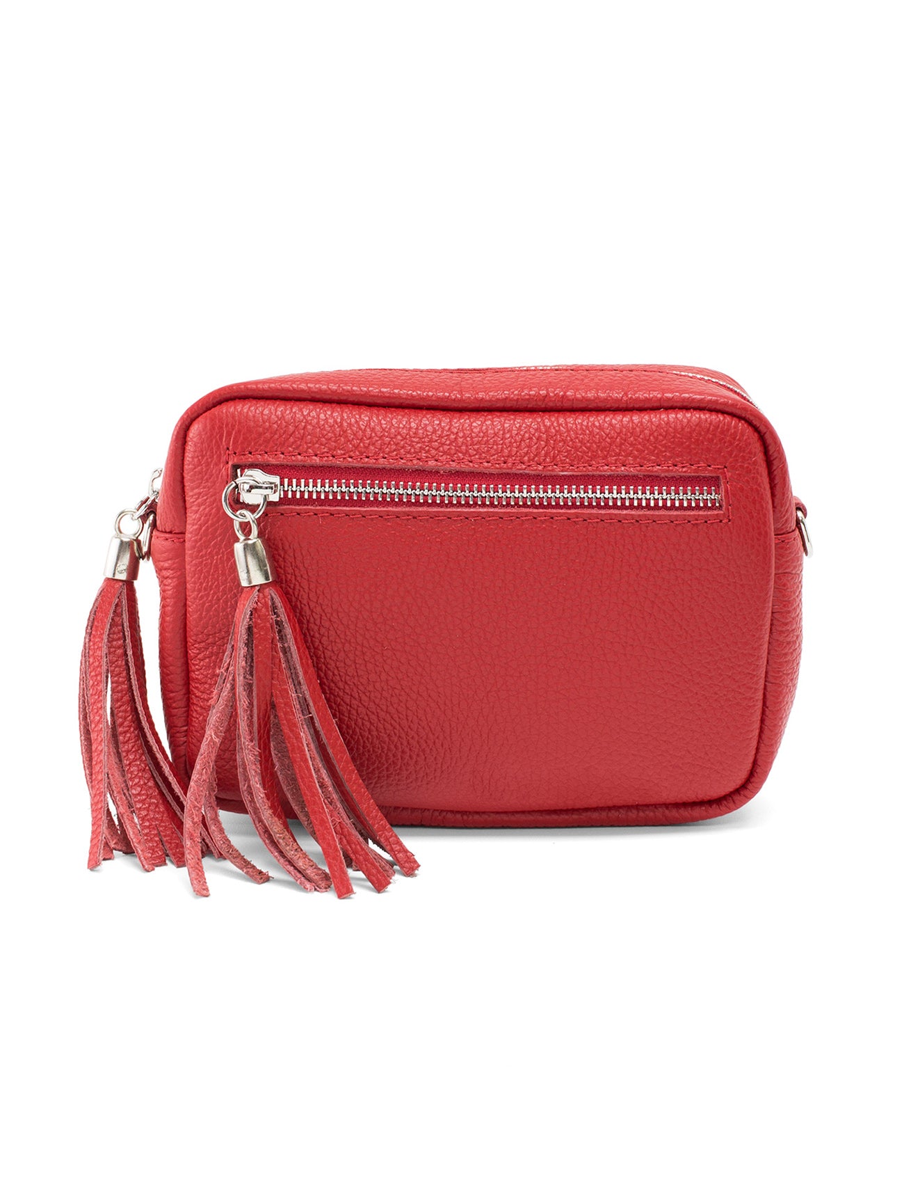 Leather Rectangle Tassel Crossbody Bag | Red