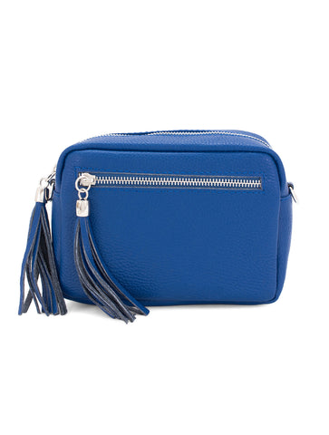 Leather Rectangle Tassel Crossbody Bag | Royal Blue