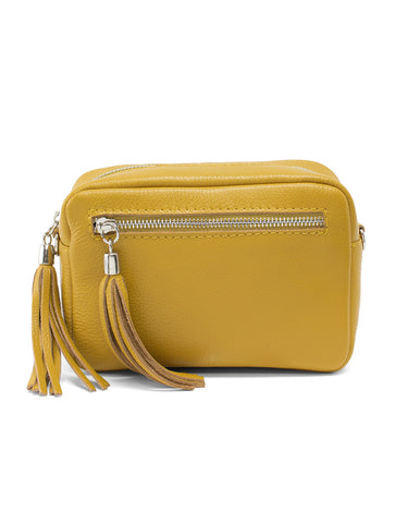 Leather Rectangle Tassel Crossbody Bag | Mustard