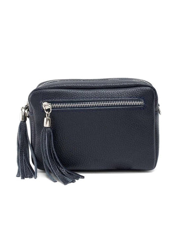 Leather Rectangle Tassel Crossbody Bag | Navy