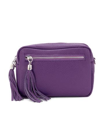 Leather Rectangle Tassel Crossbody Bag | Purple