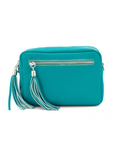 Leather Rectangle Tassel Crossbody Bag | Aquamarine