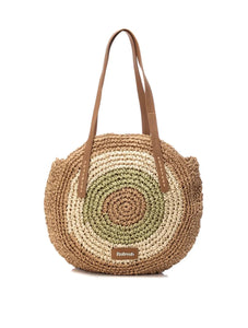 VEGAN Round Raffia Bag | Beige Multi