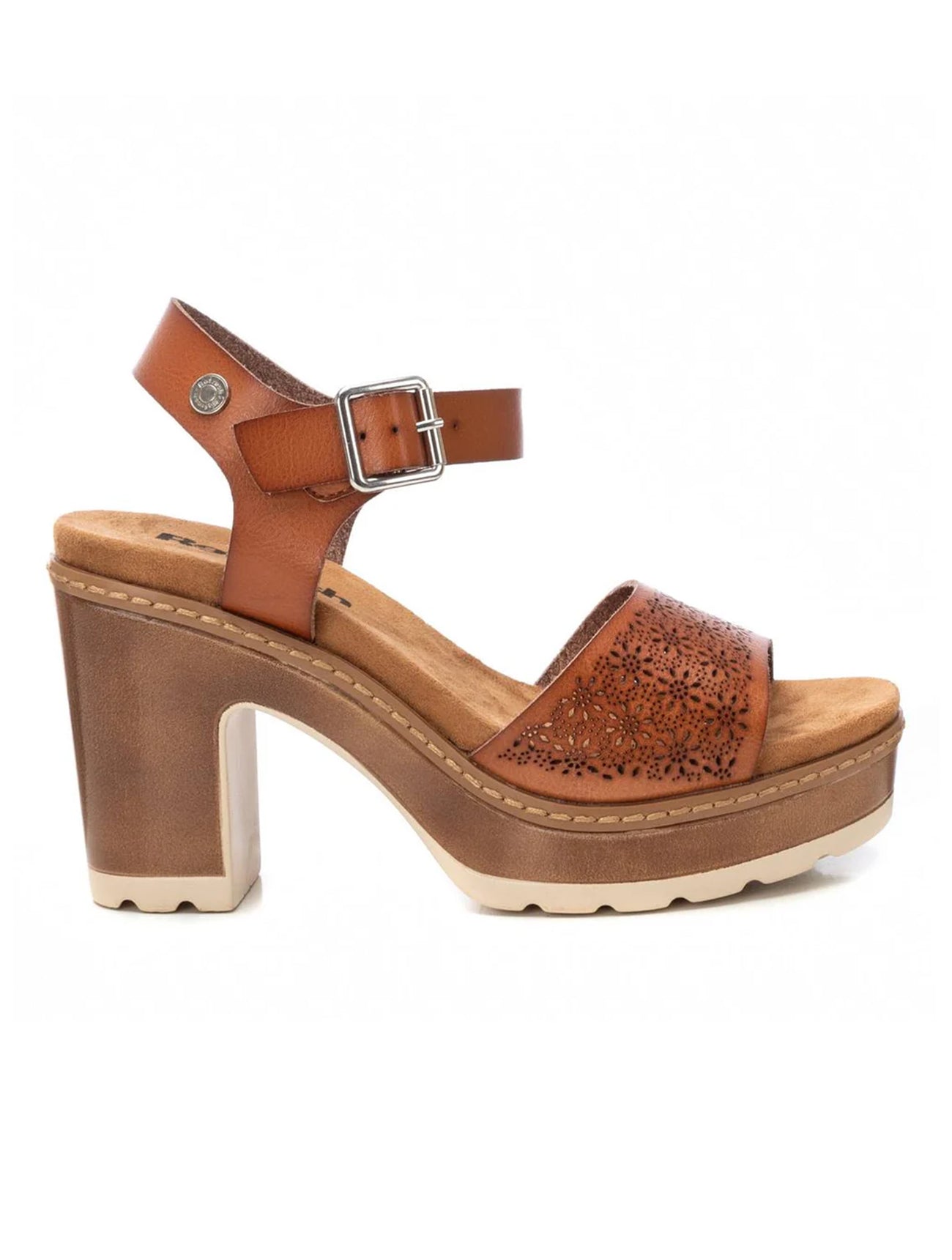 VEGAN Floral Retro Platform Heeled Sandal | 172781 | Camel