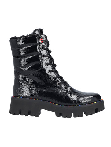 Rieker | Y3330-00 Chunky Patent Lace Up Boot | Black