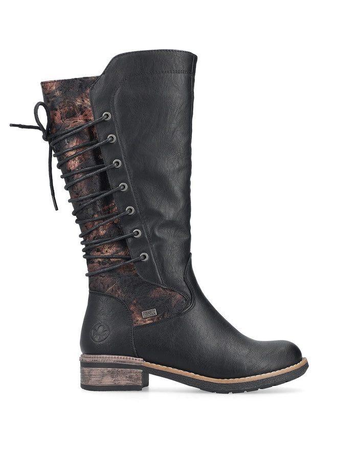 Rieker | 94694-00 Long Lace Back Boot | Black