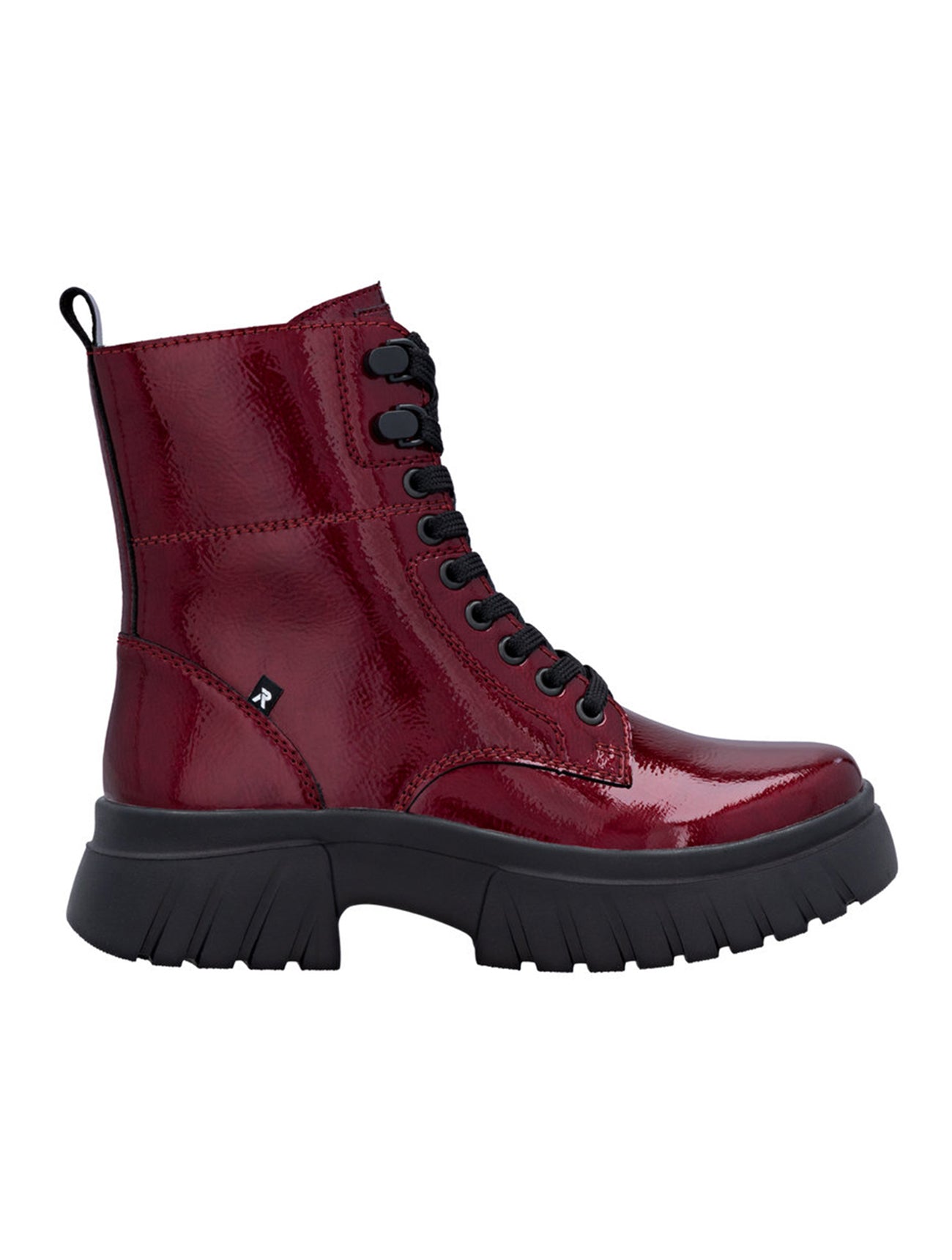 Rieker Sport | W1870-35 Chunky Lace Up Boot | Patent Cherry Red