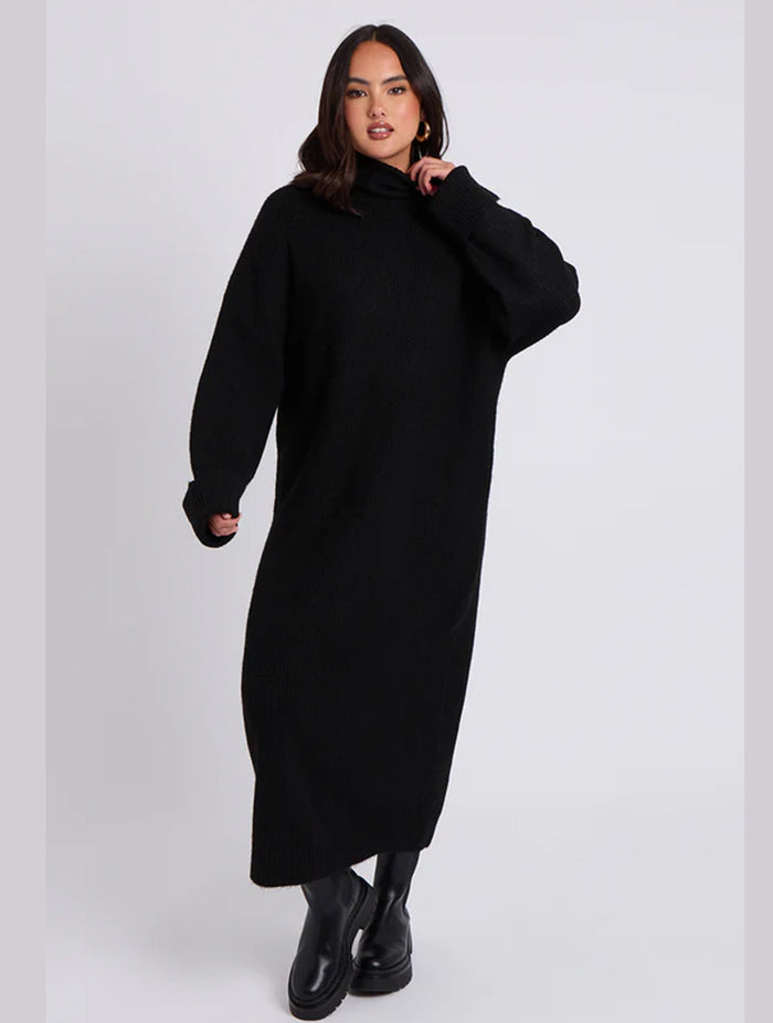 Knitted Roll Neck Midaxi Jumper Dress | Black