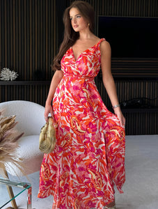 Roma Abstract Floral Maxi Dress | Red Multi