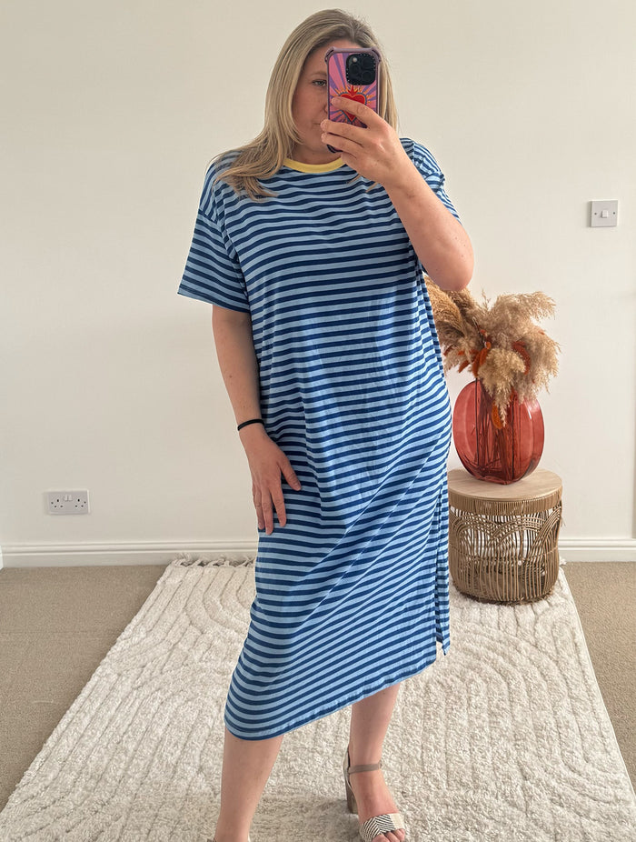 Seaside Stripe Midi T-Shirt Dress | Royal Blue