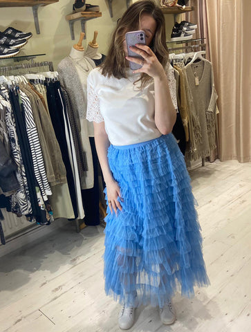 Layered Tulle Midi Skirt | Pale Blue