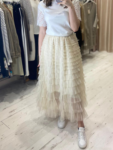 Layered Tulle Midi Skirt | Soft Cream