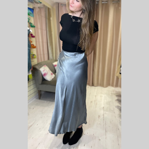 Aurora Satin Skirt | Silver Grey