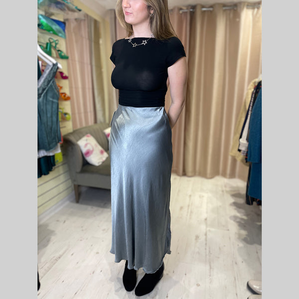 Aurora Satin Skirt | Silver Grey