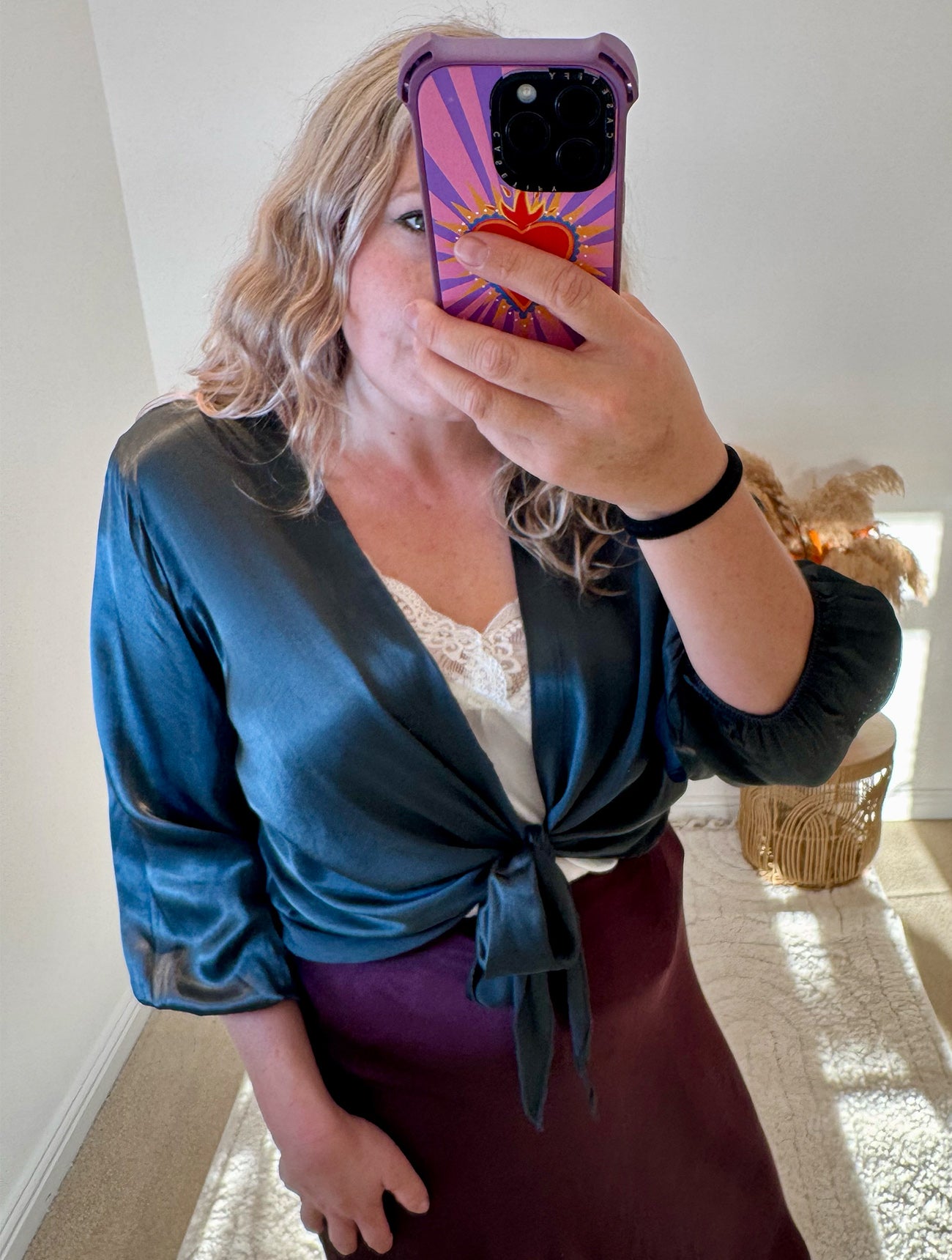 Satin Tie Cardigan | Charcoal