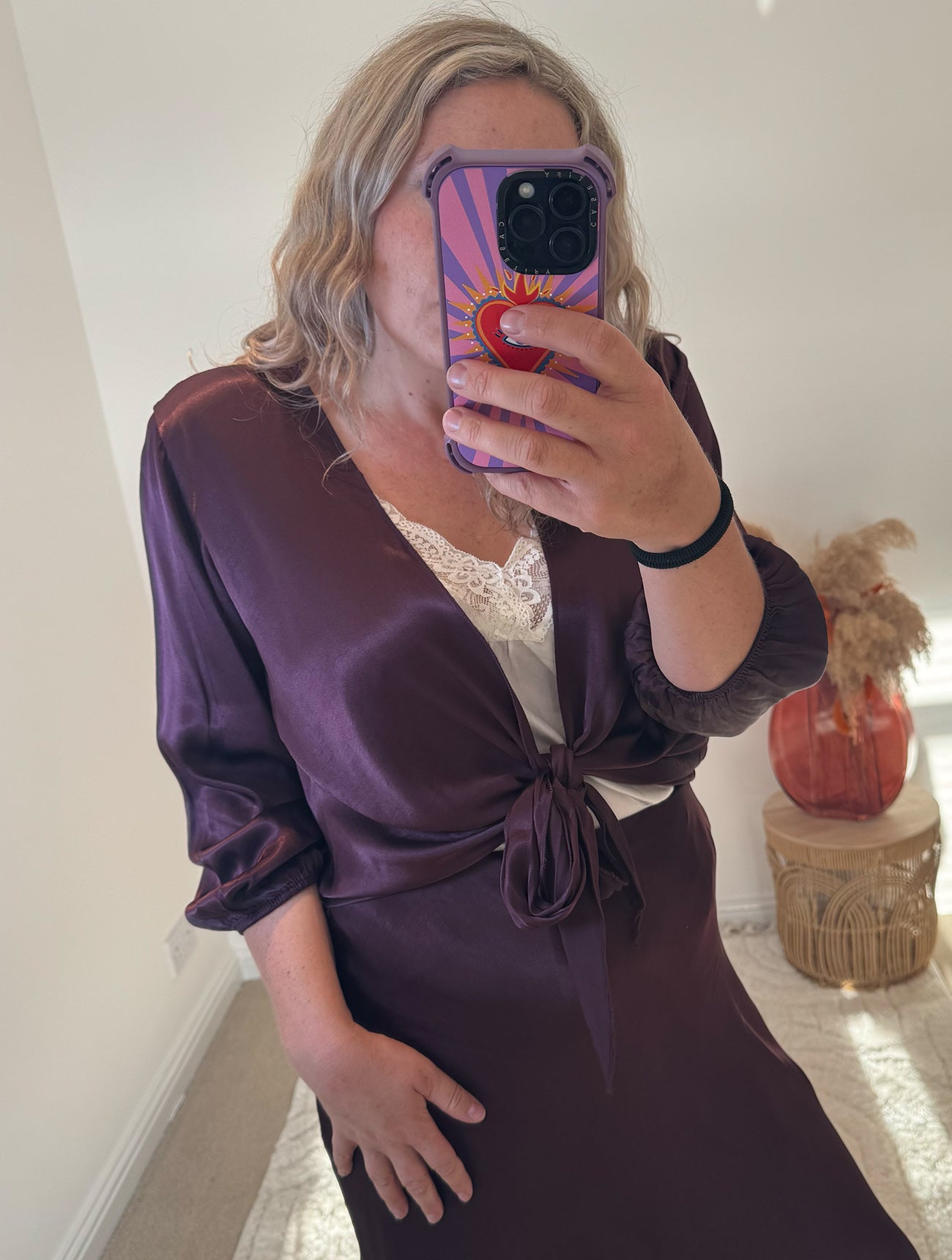 Satin Tie Cardigan | Damson