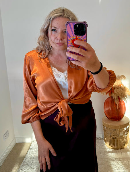Satin Tie Cardigan | Burnt Orange