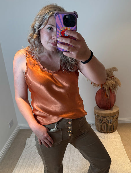 Frill Detail Satin Vest | Burnt Orange