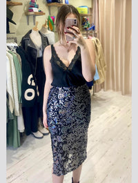 Sofia Sequin Stretch Pencil Skirt | Black/Silver