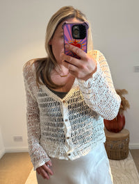 Cotton Open Knit Sequin Cardigan | White
